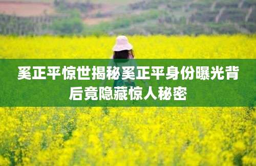 奚正平惊世揭秘奚正平身份曝光背后竟隐藏惊人秘密