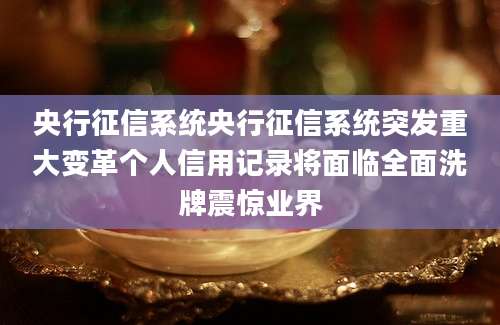 央行征信系统央行征信系统突发重大变革个人信用记录将面临全面洗牌震惊业界