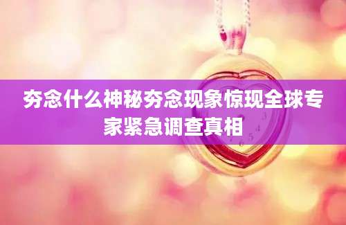 夯念什么神秘夯念现象惊现全球专家紧急调查真相