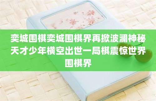 奕城围棋奕城围棋界再掀波澜神秘天才少年横空出世一局棋震惊世界围棋界